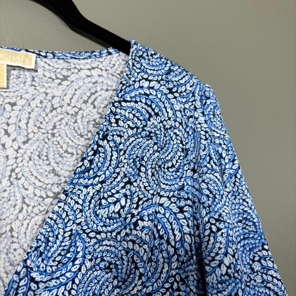 Michael Kors Women's Blue Swirl Y2K Buckle Accent Top - Medium - Empire Waist - Picture 2 of 7